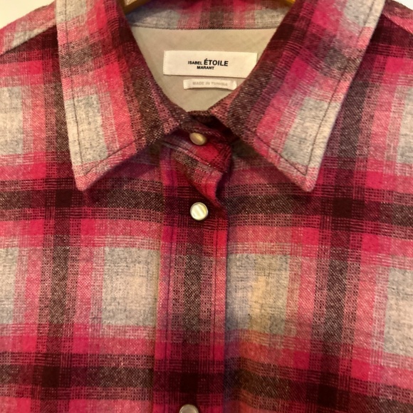 Isabel Marant Etoile Reosi Pink Flannel Plaid Puff Sleeves Western Style Shirt S - Picture 5 of 9